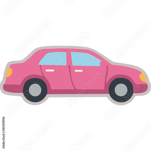 Pink Sedan Car Icon Sticker with Light Blue Windows