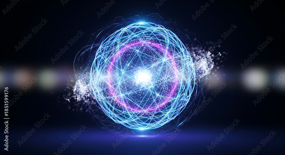 Obraz premium Vibrant glowing blue and pink digital orb with dynamic lines