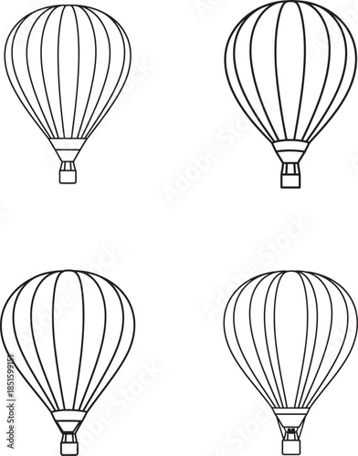 Four black and white hot air balloon illustrations