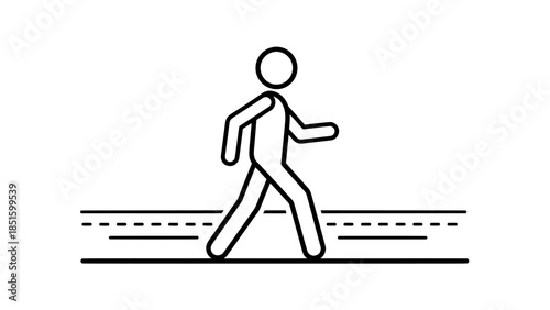 Pedestrian Walking on Road Path Minimalist Vector Line Illustration