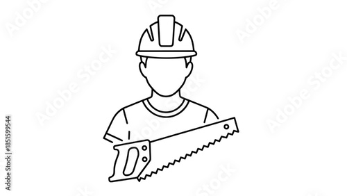 Professional Construction Worker or Carpenter Holding a Hand Saw Outline