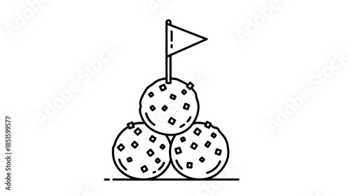 Meatballs or Snack Balls with Toothpick Flag Food Line Illustration