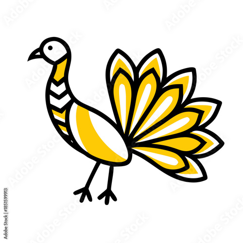 Flat vector illustration of a peacock displaying its feathers