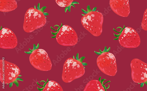 苺_シンプル手描き背景_横_濃い赤背景