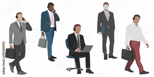 Diverse group of business professionals in various poses and attire