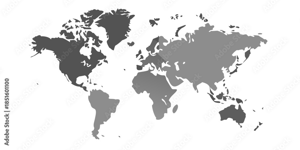 Naklejka premium A grayscale world map illustration showing continents and oceans in a dark tone