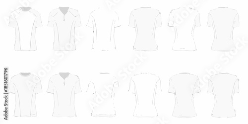 Technical fashion flat sketches depicting various white robe and dress designs