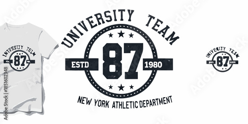 University team t shirt design with number eighty seven and established year