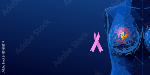 Abstract digital illustration featuring a pink ribbon and human form for breast cancer awareness