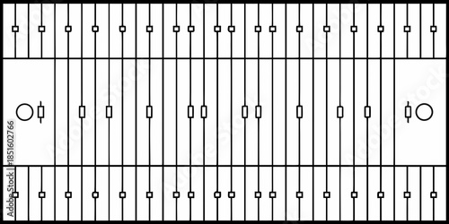 A black and white diagram depicting a stringed instrument fretboard layout