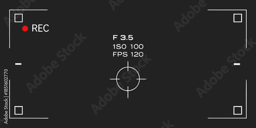 Camera view finder display with recording indicator settings and crosshair focus