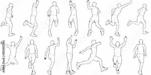Series of dynamic human figures depicted in various running and jumping poses