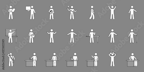 A collection of stick figures demonstrating various actions and poses