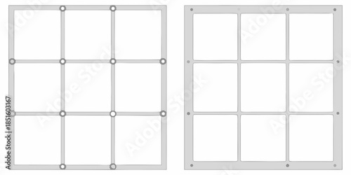 Two rectangular frames with nine square sections appearing as grids