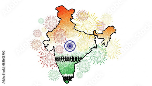 Vibrant India Map with Fireworks Celebrating Independence Day and Republic Joyful Festive Atmosphere with Colors of Patriotism