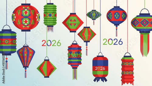 Vibrant Hanging Lanterns 2026 Colorful Decorations for Festive Occasions and Celebrations with Red, Green, Blue, and Multicolor Patterns