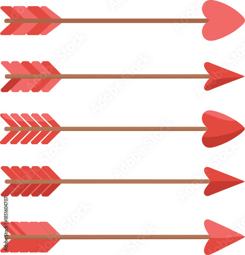 Five Red Arrows with Brown Shafts and Feathered Tips