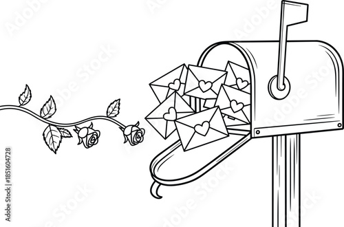 Mailbox with Love Letters and Roses envelope heart
