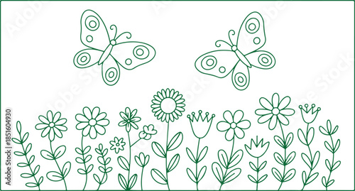 Beautiful butterflies gracefully hovering above a vibrant field of happy flowers