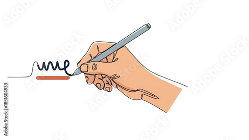 Hand holding stylus and writing on a digital screen with a creative gesture