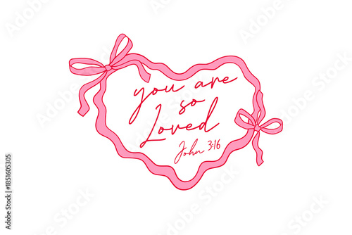 Retro Wavy Frame with Pink Bow and Bible Verse Valentine  Sublimation Design