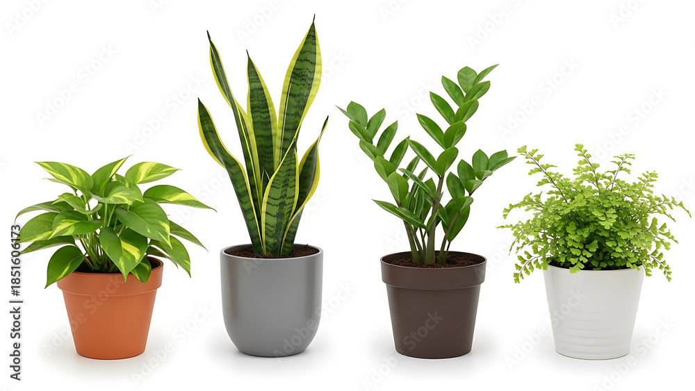 Fototapeta premium Collection of indoor houseplants in pots