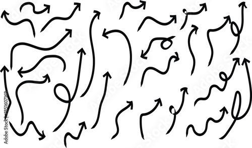 Hand drawn doodle arrow collection vector illustration. Abstract sketch line pointer drawing.