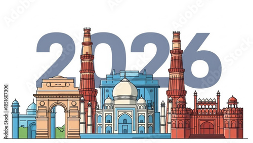 Vibrant Indian Landmarks Illustration 2026 Vision Architectural Marvels