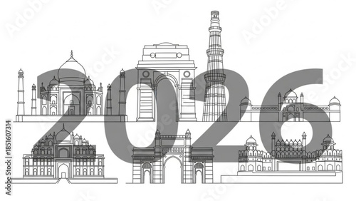 Indian Monuments Architecture Landmarks Illustration, Famous Indian Buildings, Travel India 2026