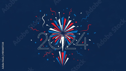 Vibrant 2024 New Year Celebration Background with Fireworks and Confetti