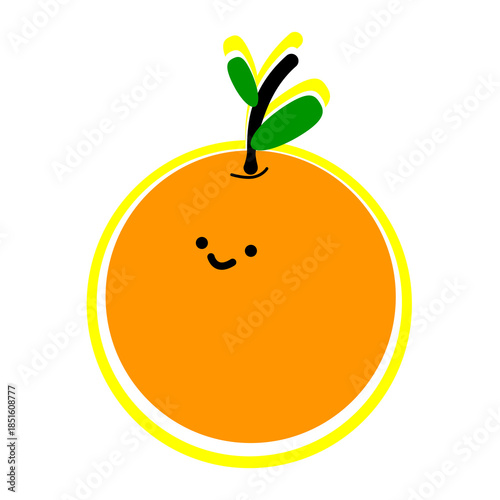 Cute and minimal orange fruit illustration with a smiling face, simple flat design style, bright orange color, and playful expression. Perfect for children content, food branding, stickers, social med