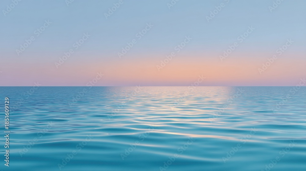 Obraz premium Tranquil Sunset Over Calm Ocean Water with Soft Pastel Colors in the Sky and Gentle Waves Creating a Serene and Peaceful Atmosphere