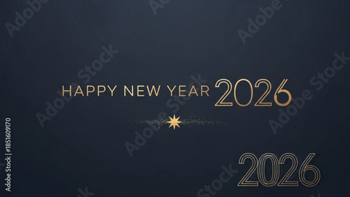 New Year's Eve 2026: A minimalist greeting of Happy New Year 2026, rendered in elegant typography against a dark backdrop, perfect for setting a festive mood.