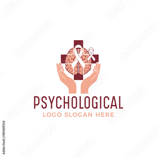 Psychological support logo with brain and hands