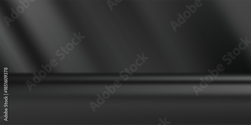 Limbo black background. Abstract dark gradient backdrop. Color wall of studio, room, stand for product display or photo. Modern banner with empty place for advertising text. Vector illustration.