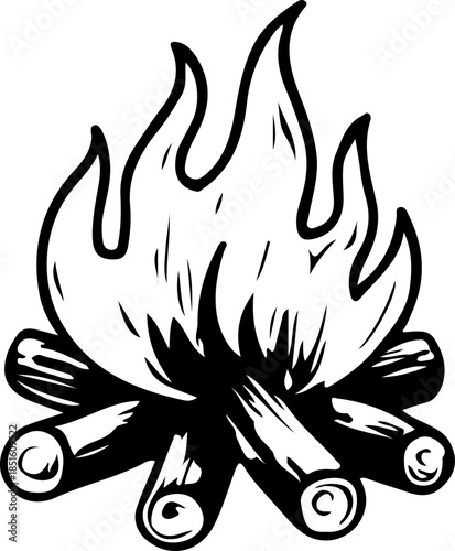 Outline Vector Icon of Cozy Campfire with Logs for Outdoor Theme