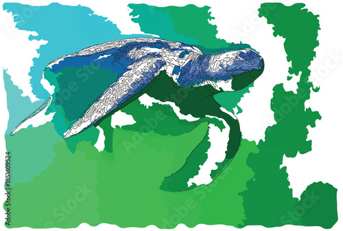Sketch-style impressionnist painting,A Sea turtles swimming,Digital illustration vector image 