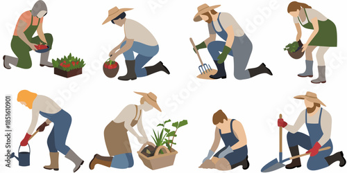 People gardening a collection of vector illustrations depicting outdoor activities