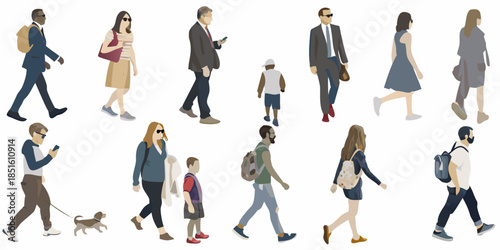 Diverse group of people walking showcasing various styles and casual attire