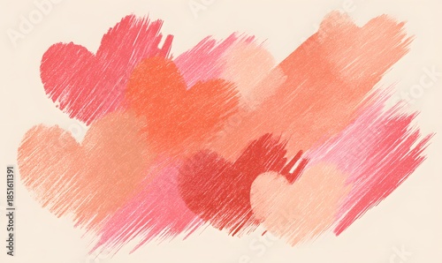 an abstract painting blending minimalist and doodle art styles, digital painting imitating the texture of a colored pencil scribble, using a monochromatic gradient palette of sunset pink and coral sha