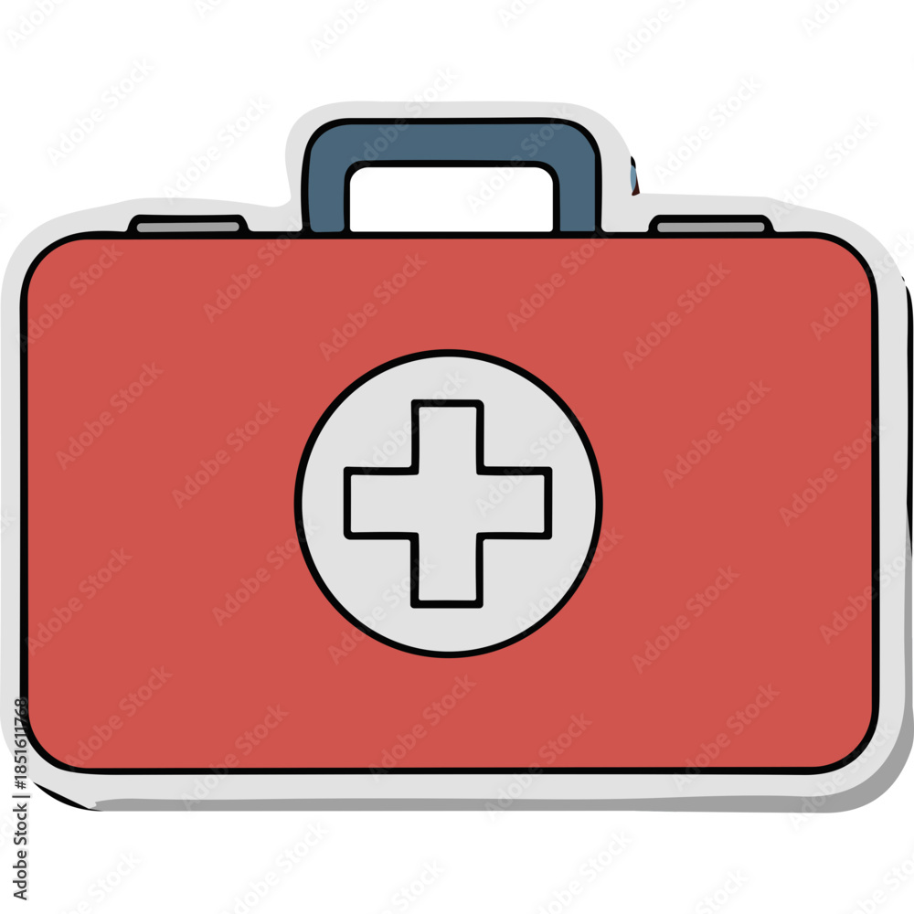 Fototapeta premium Red First Aid Kit Icon with Medical Cross