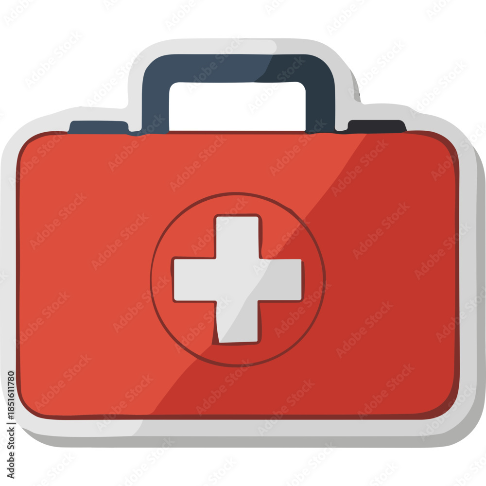 Obraz premium Red First Aid Kit Icon with White Cross - Medical Emergency Symbol