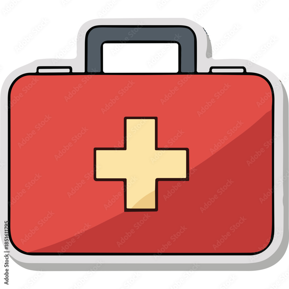 Obraz premium Red First Aid Kit Icon with Yellow Cross