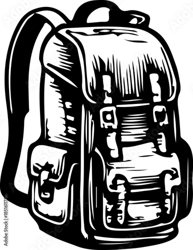 Engraved Vector Icon of Rugged Hiking Backpack for Outdoor Exploration
