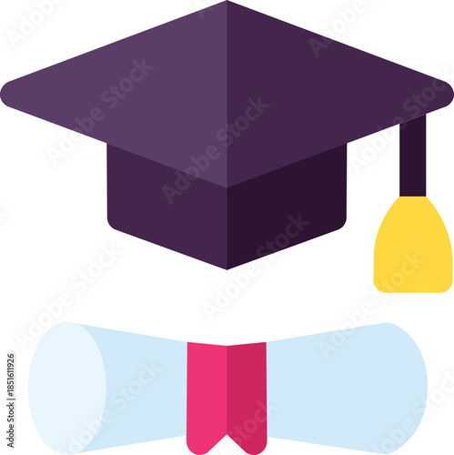Graduation cap and diploma isolated on transparent background