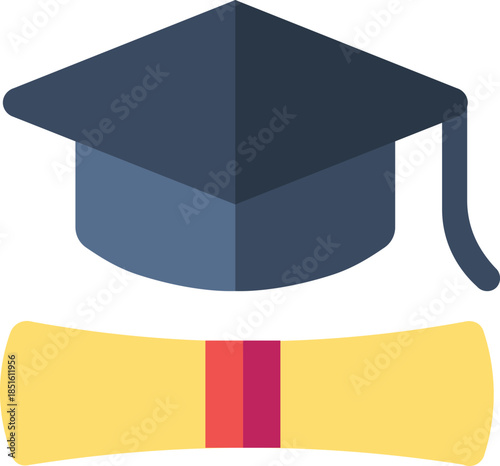 Graduation cap and diploma icon isolated on transparent background