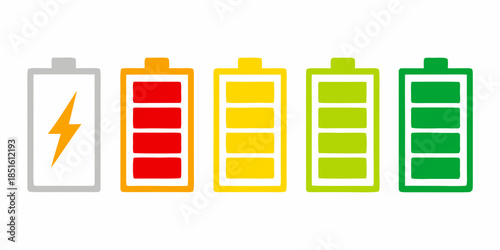 Visual representation of battery levels ranging from full to empty charge