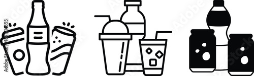 cold soda can icon set.vector in thin line and flat style with editable stroke on white background. Dented soda cans icons set. Vector illustration.lemonade juice, coffee or energy drink mockup