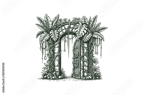 A simple illustration of a green tree in a vase by a window representing nature and home design