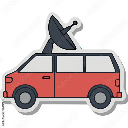 Red Satellite Dish Van Cartoon Sticker